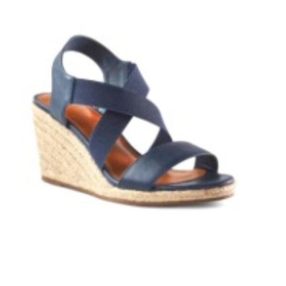 Denver Hayes Shoes - Navy blue espadrille wedge sandals